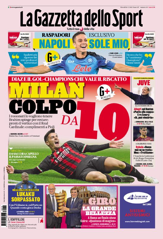 La Prima Pagina Della Gazzetta Dello Sport Del 13 01 2024