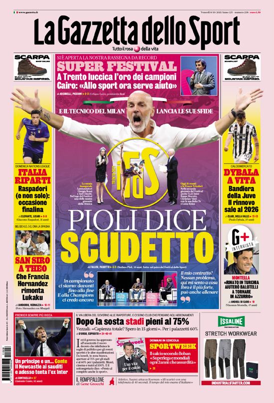 La Prima Pagina Della Gazzetta Dello Sport Del 21/04/2024