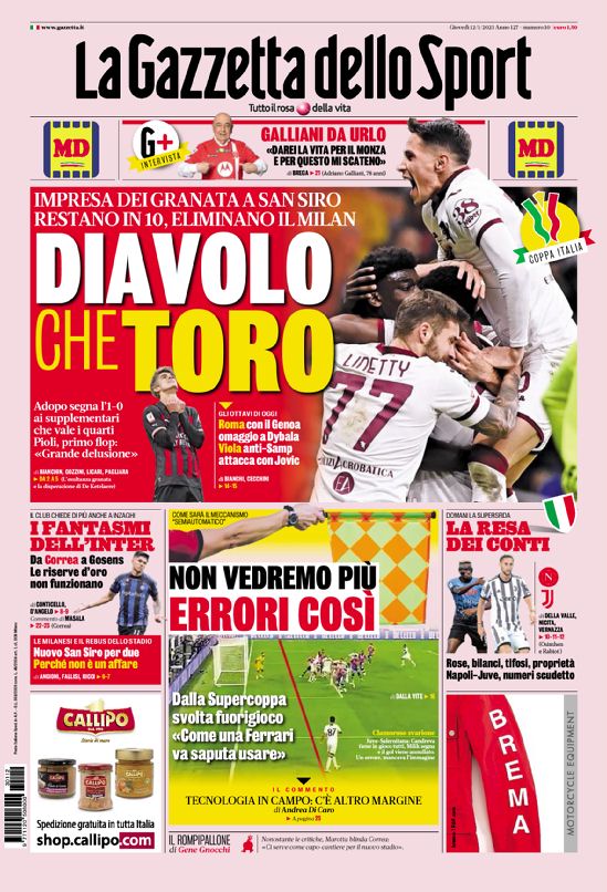 La Prima Pagina Della Gazzetta Dello Sport Del 24/12/2023