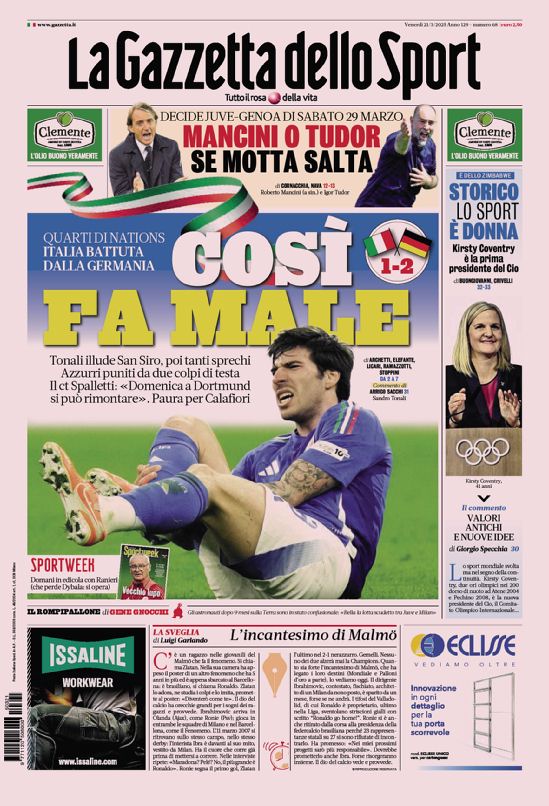 prima pagina della Gazzetta dello sport in edicola